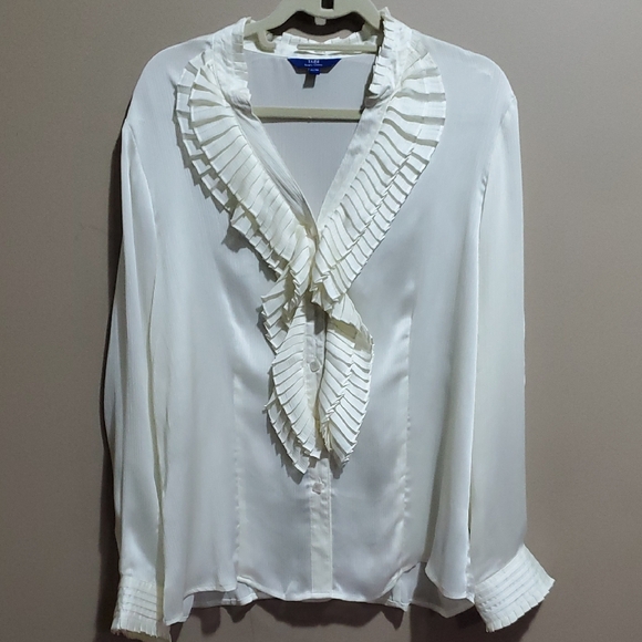 Tabi Tops - Tabi Off White Elegant Ruffled Blouse Size XL